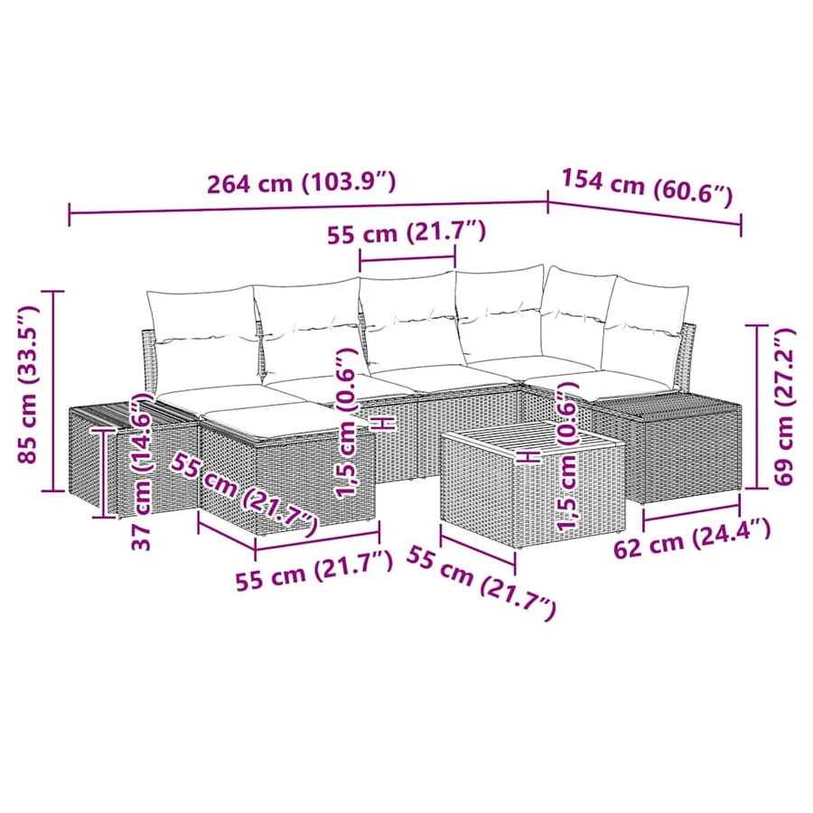 Ensemble de canapé de jardin 7 pcs beige et gris clair - 15