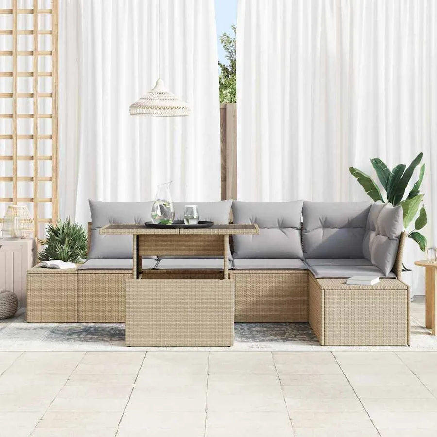 Ensemble de canapé de jardin 6 pcs Beige Poly rotin - 3