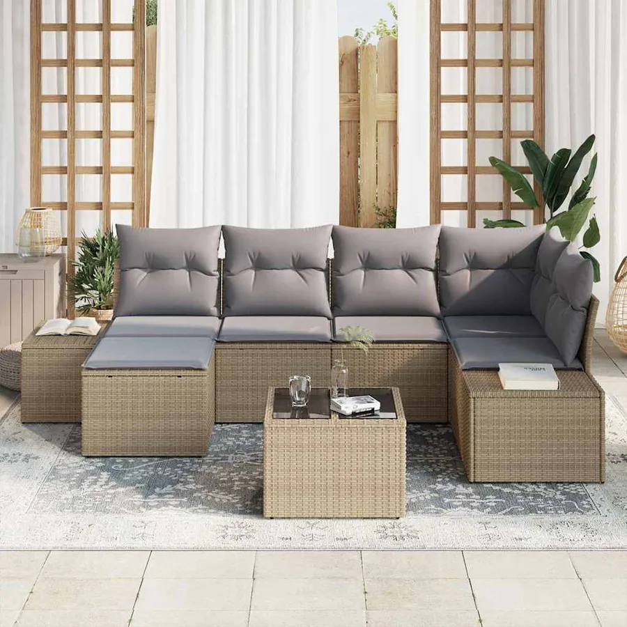 Ensemble de canapé de jardin 6 pcs Beige et Gris clair - 3
