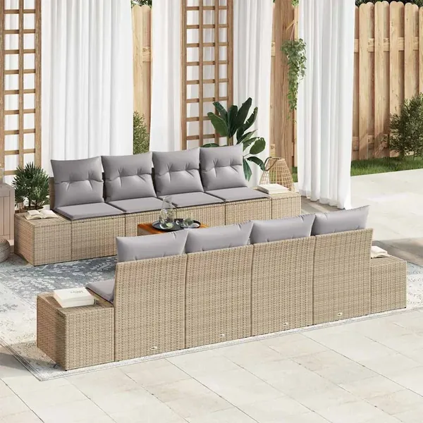 Ensemble de canapé de jardin 9 pcs Beige et Gris clair