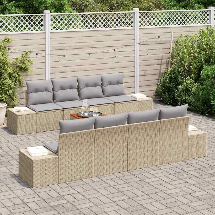 Ensemble de canapé de jardin 9 pcs Beige et Gris clair - 3