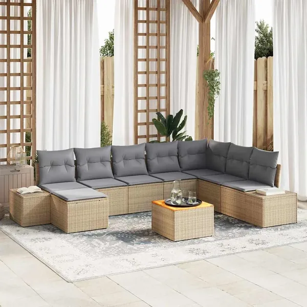Ensemble de canapé de jardin 9 pcs beige et gris clair