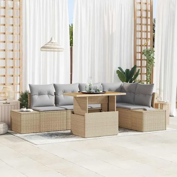 Ensemble de canapé de jardin 6 pcs Beige Poly rotin