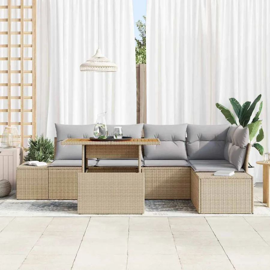 Ensemble de canapé de jardin 6 pcs Beige Poly rotin - 3