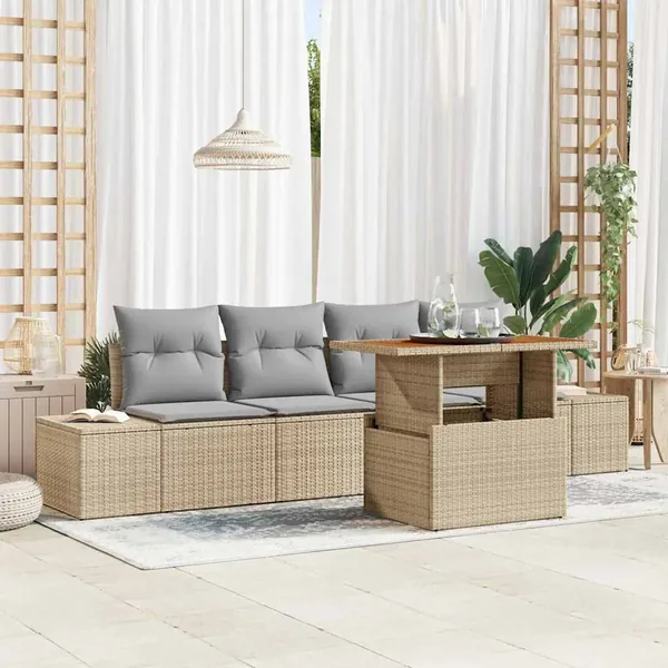 Ensemble de canapé de jardin 5 pcs Beige Poly rotin