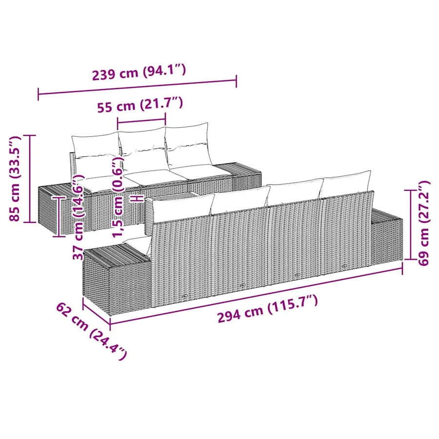 Ensemble de canapé de jardin 8 pcs Beige et Gris clair - 9
