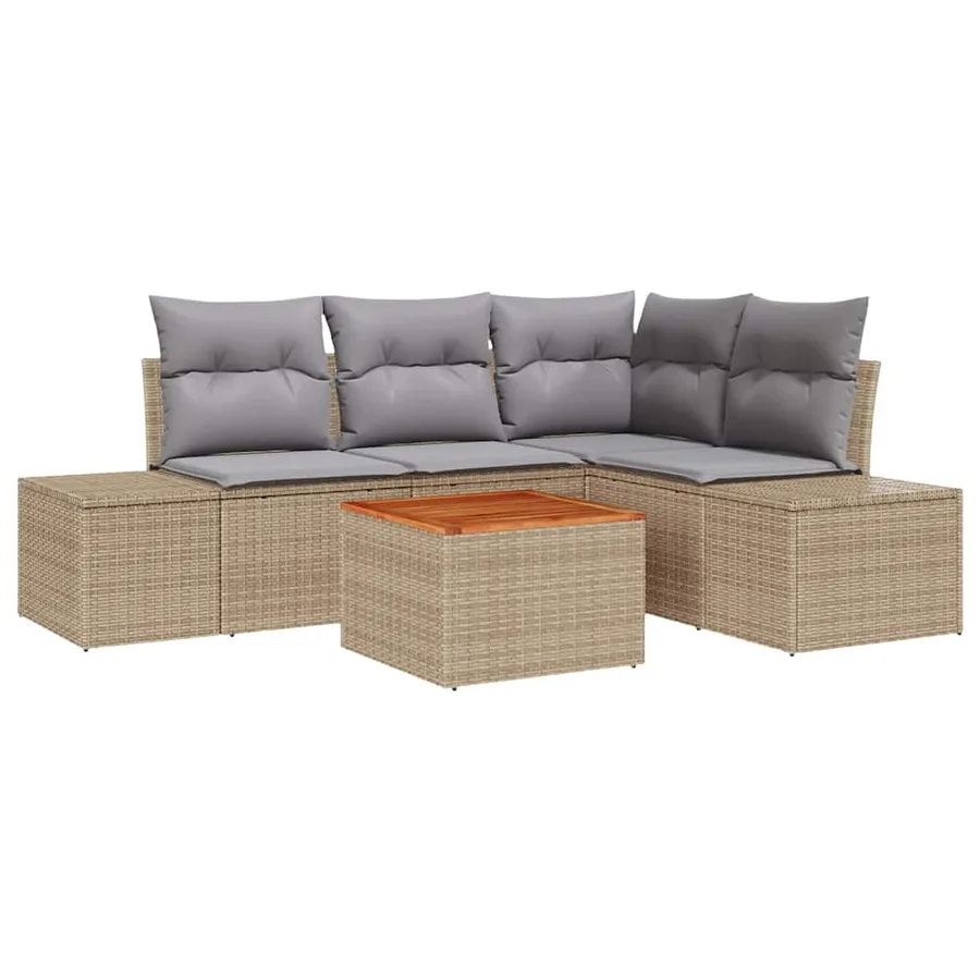 Ensemble de canapé de jardin 5 pcs Beige et Gris clair - 2