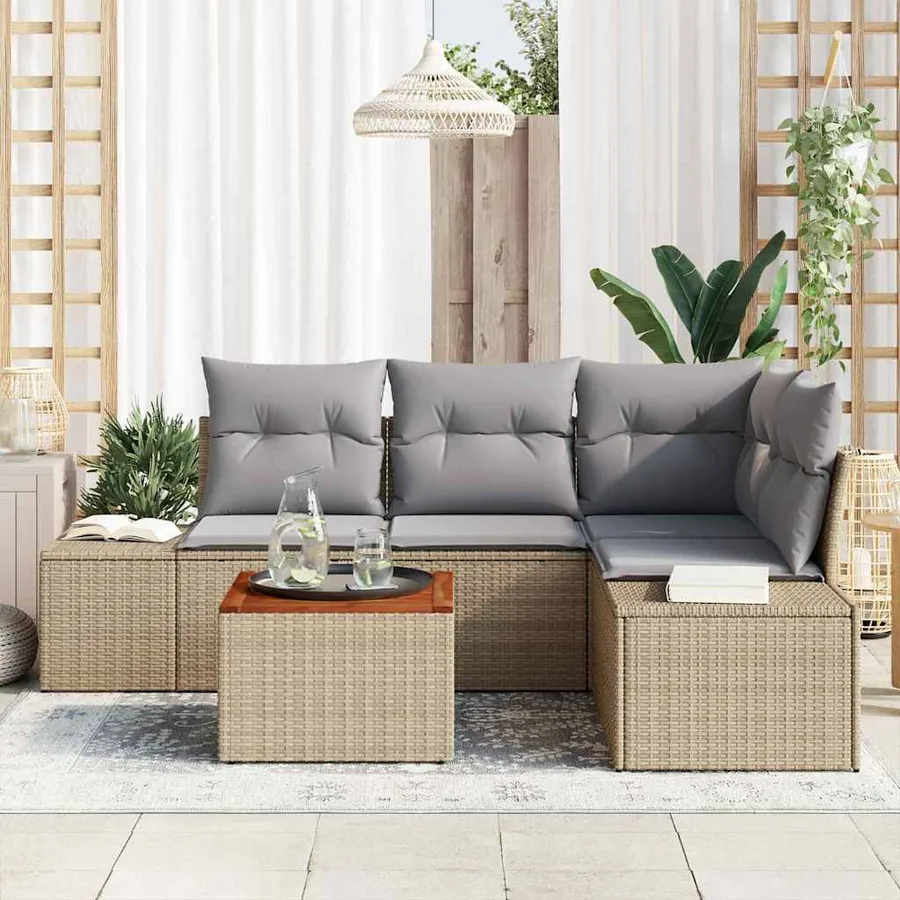 Ensemble de canapé de jardin 5 pcs Beige et Gris clair - 3
