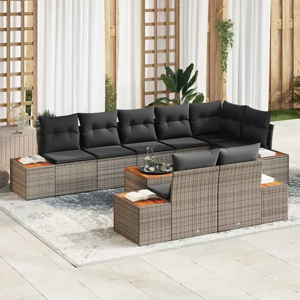 Ensemble de canapé de jardin avec coussin 9 pcs Gris Poly rotin