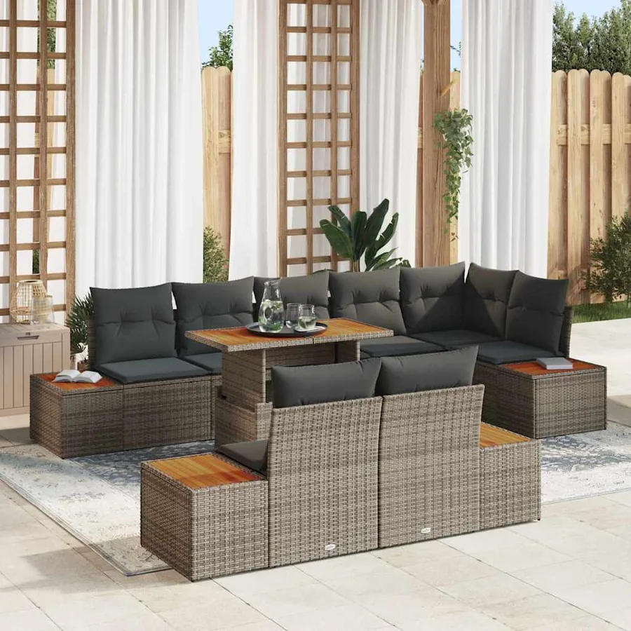 Ensemble de canapé de jardin 9 pc Gris et marron