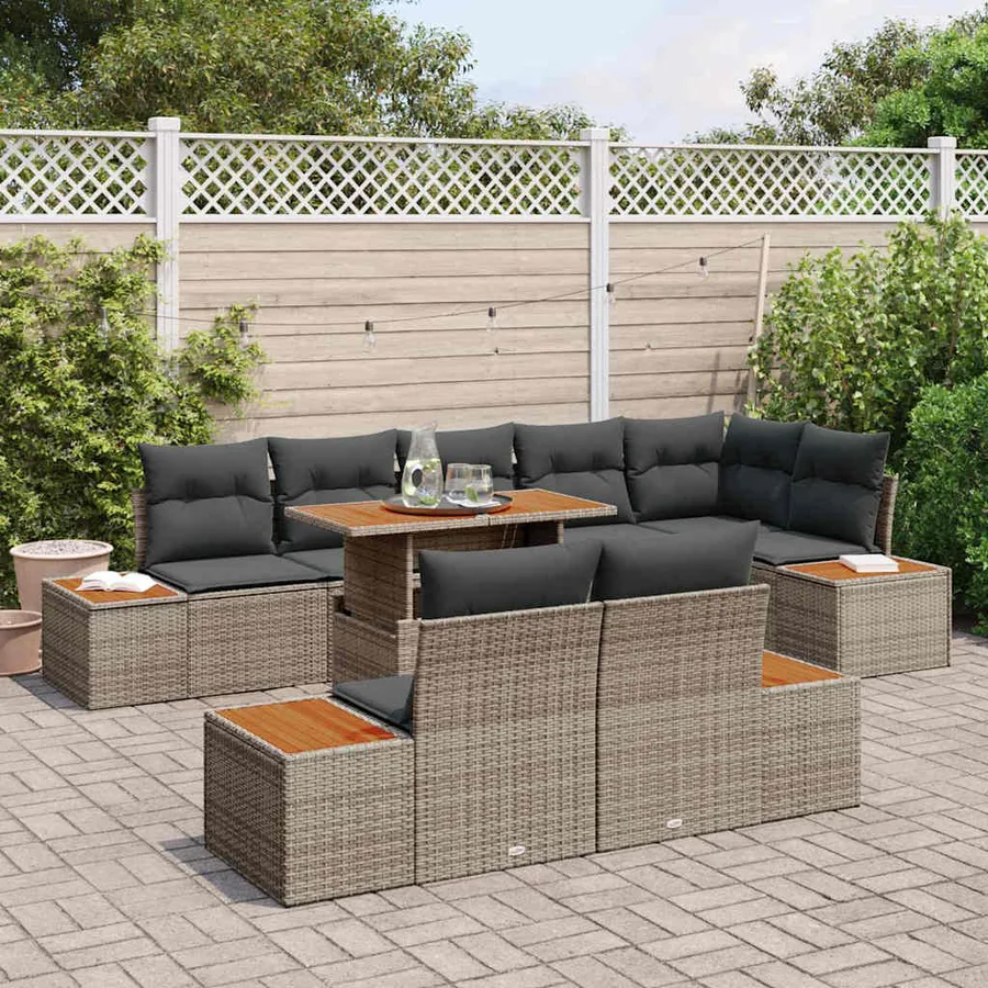 Ensemble de canapé de jardin 9 pc Gris et marron - 3