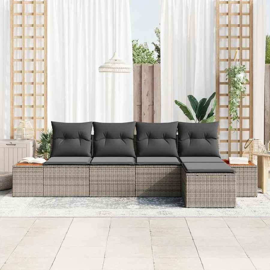 Ensemble de canapé de jardin avec coussin 5 pcs Gris Poly rotin - 3
