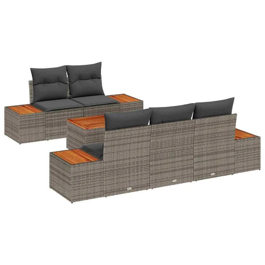 Ensemble de canapé de jardin avec coussin 6 pcs Gris Poly rotin - 2