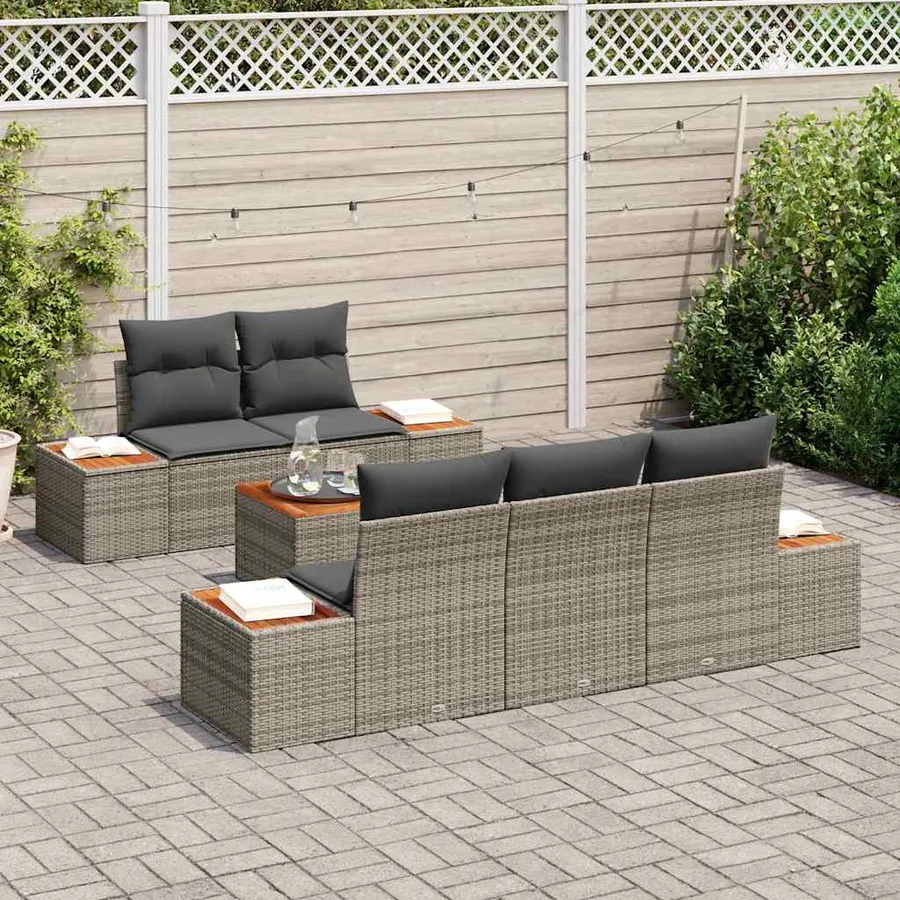 Ensemble de canapé de jardin avec coussin 6 pcs Gris Poly rotin - 3