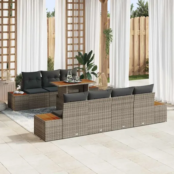 Ensemble de canapé de jardin avec coussin 8 pcs Gris Poly rotin