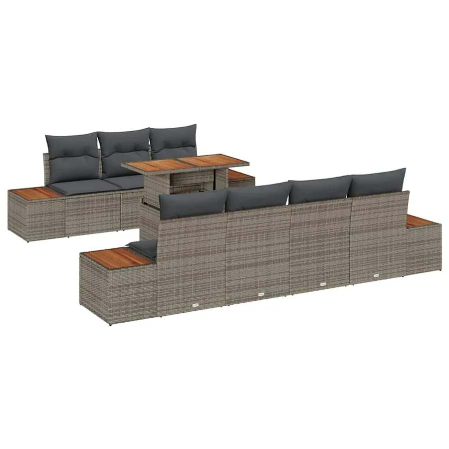 Ensemble de canapé de jardin avec coussin 8 pcs Gris Poly rotin - 2