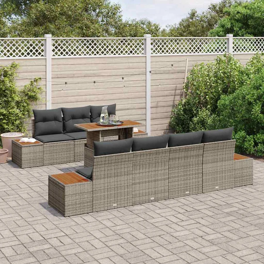 Ensemble de canapé de jardin avec coussin 8 pcs Gris Poly rotin - 3