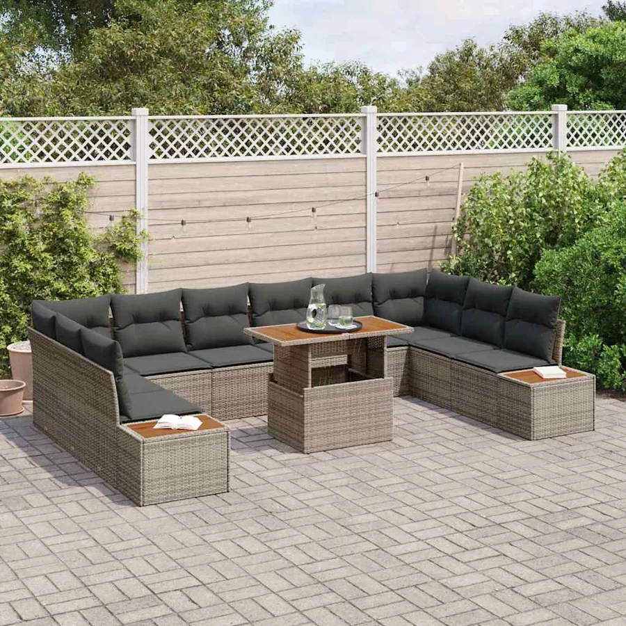 Ensemble de canapé de jardin 11 pc Gris et marron