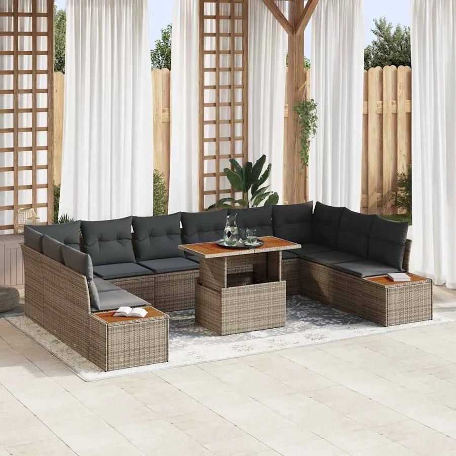 Ensemble de canapé de jardin 11 pc Gris et marron - 3
