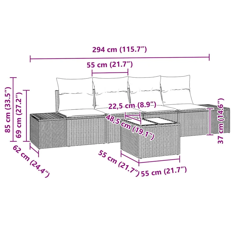 Ensemble de canapé de jardin 5 pcs Gris clair et gris foncé - 11