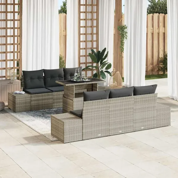 Ensemble de canapé de jardin 7 pcs Gris clair et gris foncé