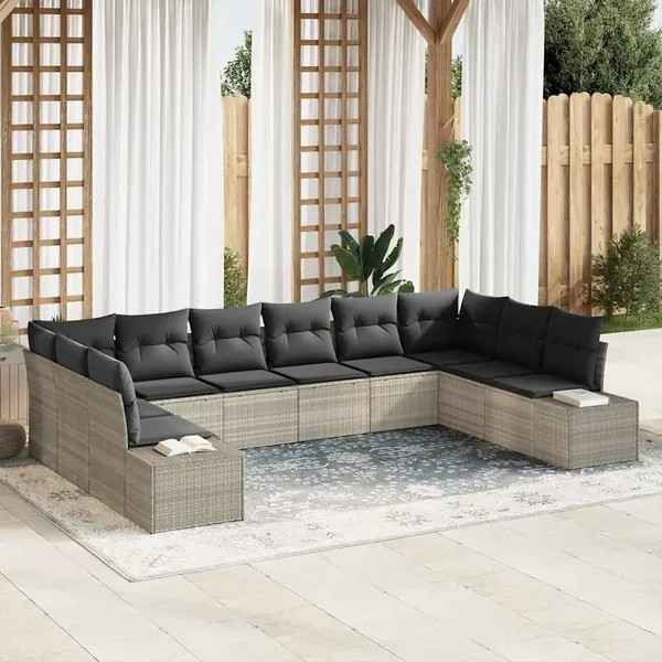 Ensemble de canapé de jardin 10 pcs Gris clair Polyrotin