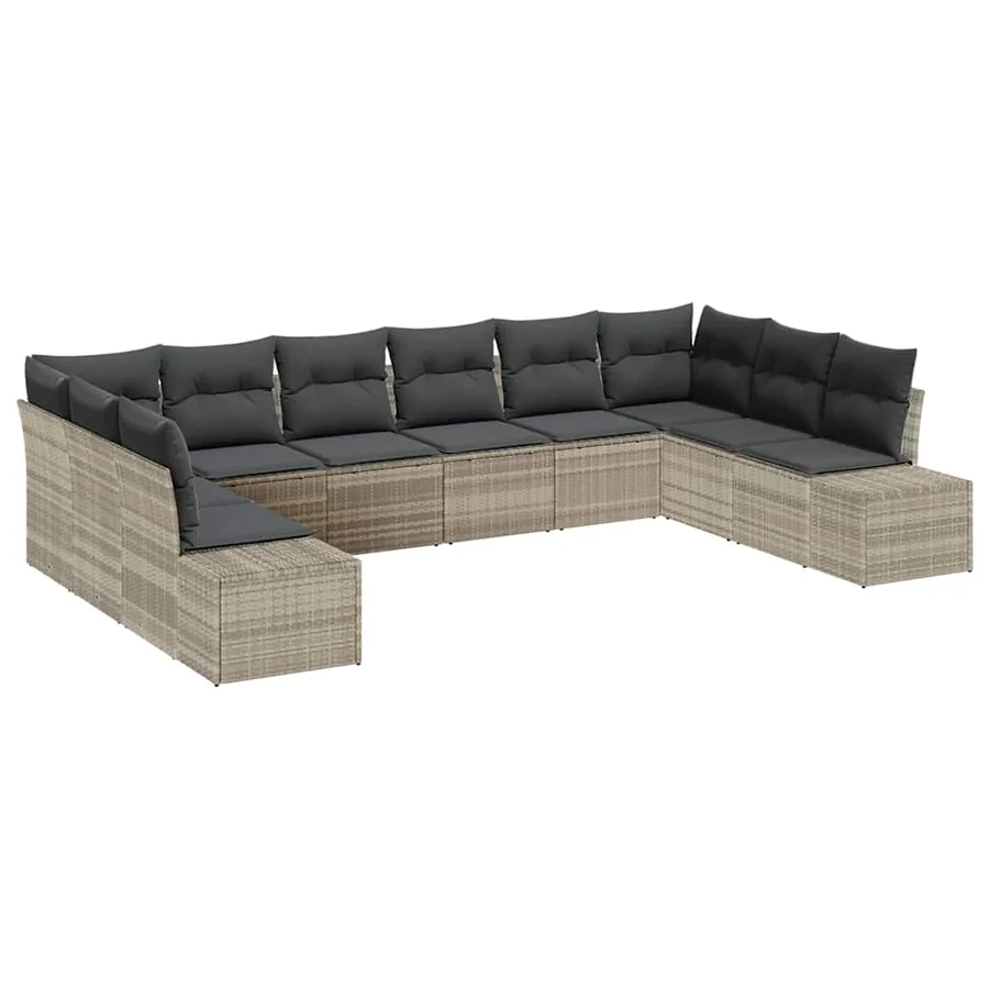 Ensemble de canapé de jardin 10 pcs Gris clair Polyrotin - 2