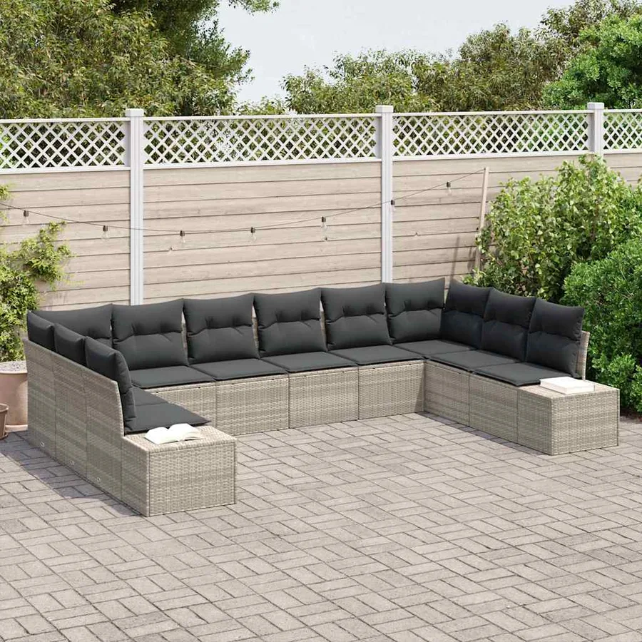 Ensemble de canapé de jardin 10 pcs Gris clair Polyrotin - 3