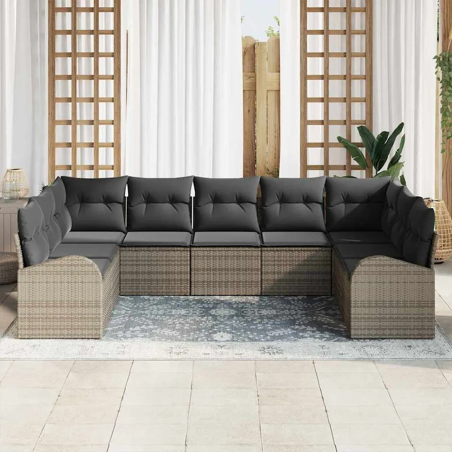 Ensemble de Canapés avec coussin 9 pcs Gris Poly Rattan - 3
