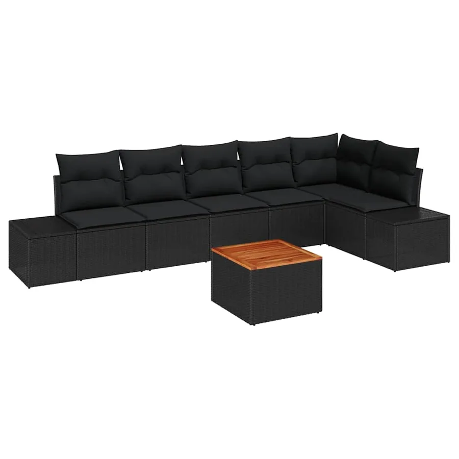 Ensemble de canapé de jardin avec coussin 7 pcs Noir polyrotin - 2