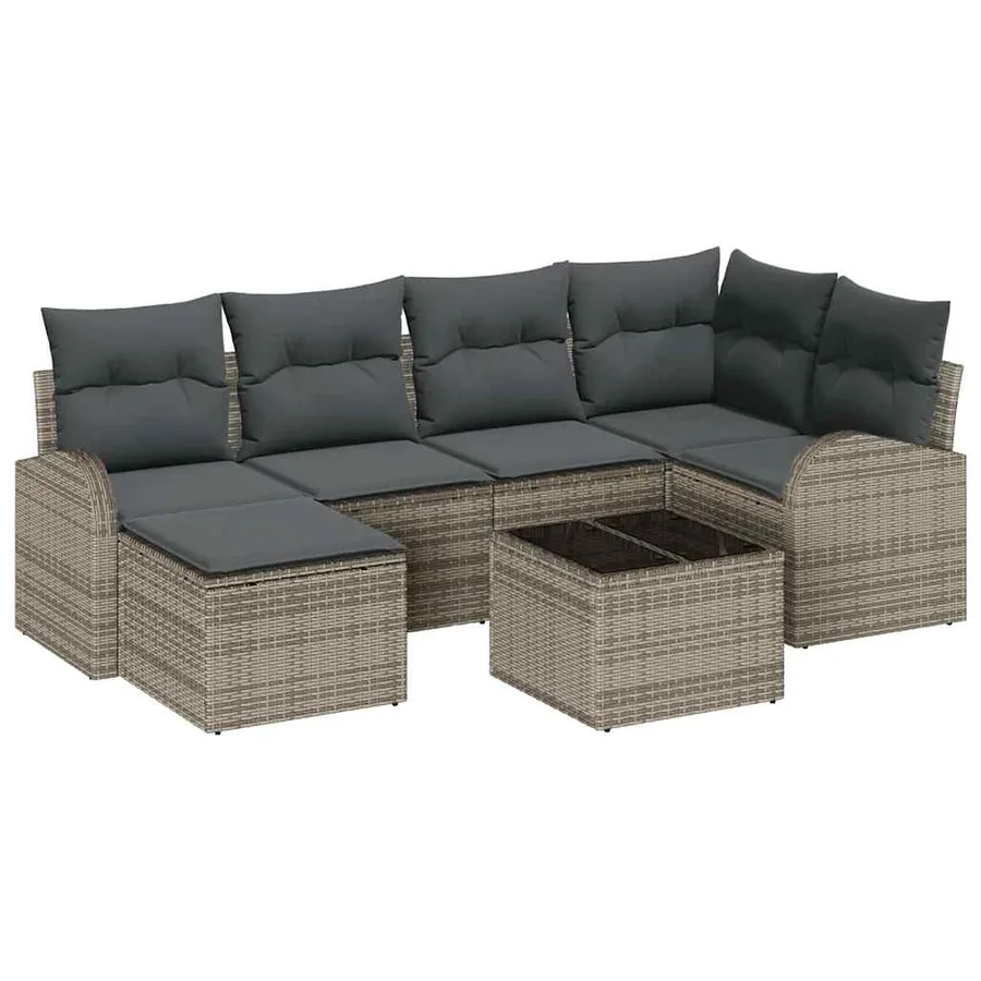 Ensemble de canapé de jardin 7 pcs Gris polyrotin - 2