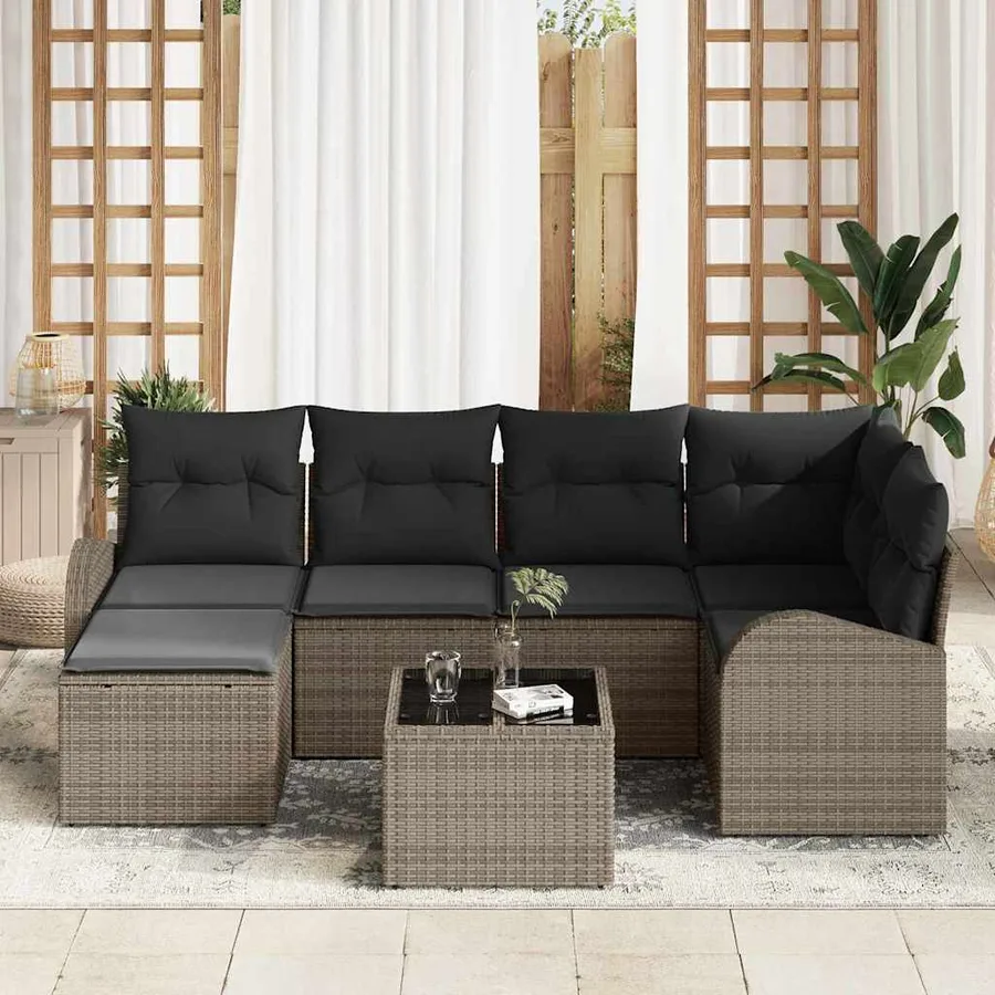 Ensemble de canapé de jardin 7 pcs Gris polyrotin - 3