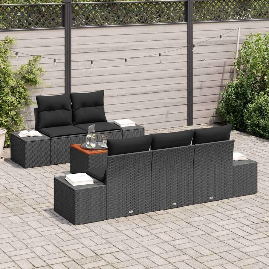Ensemble de canapé de jardin avec coussin 6 pcs Noir polyrotin - 3
