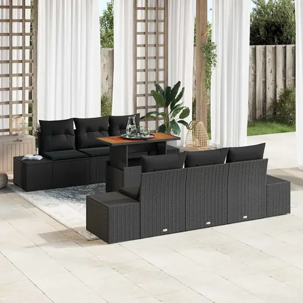 Ensemble de canapé de jardin 7 pc Noir et Marron