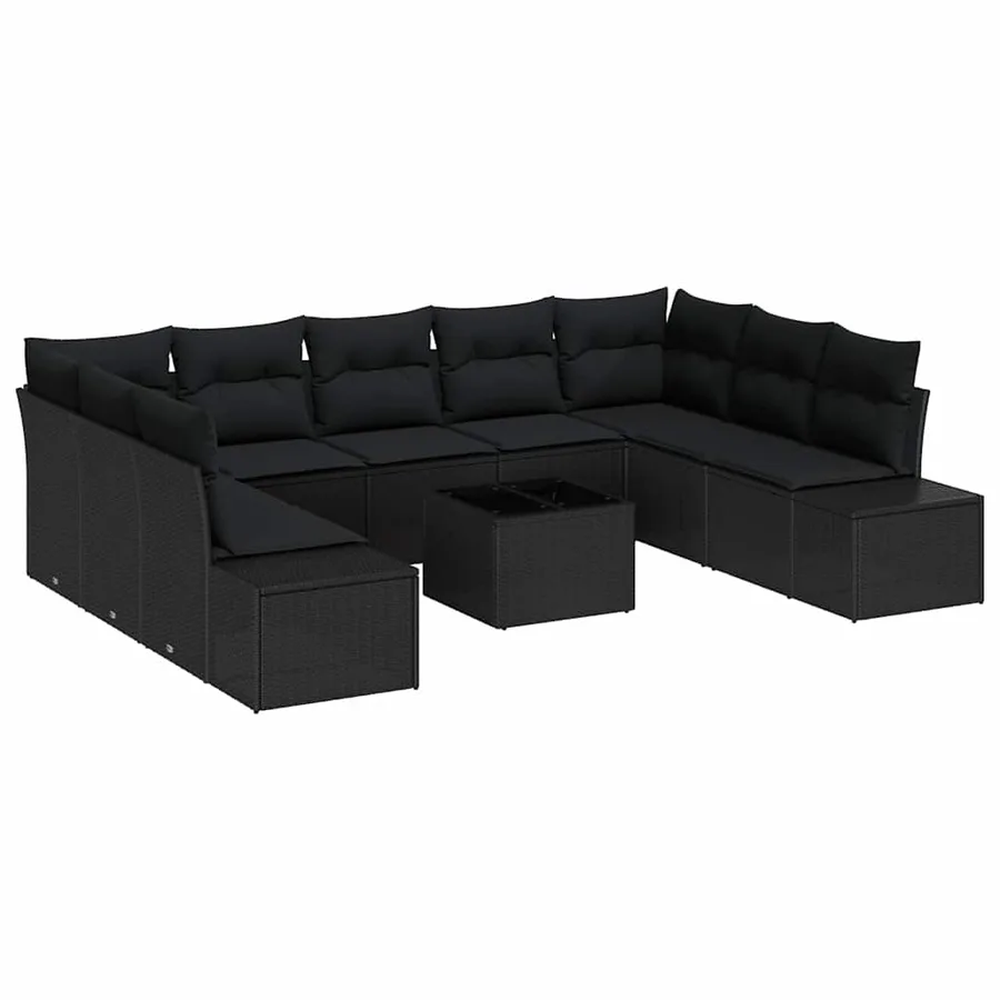 Ensemble de canapé de jardin avec coussin 10 pcs Noir polyrotin - 2