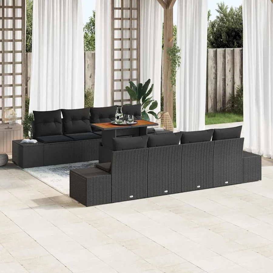 Ensemble de canapé de jardin 9 pc Noir et Marron