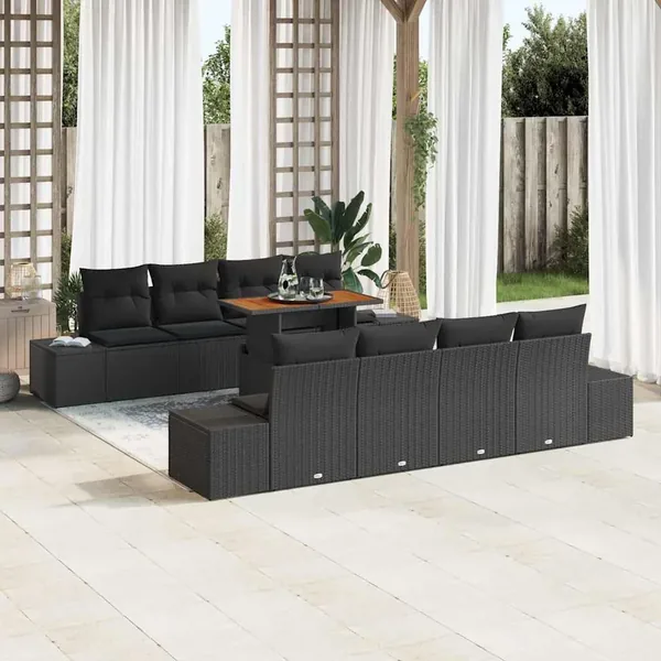 Ensemble de canapé de jardin 9 pc Noir et Marron