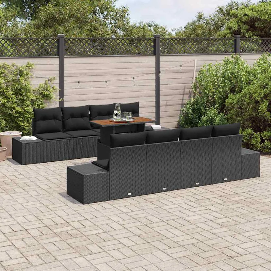 Ensemble de canapé de jardin 9 pc Noir et Marron - 3