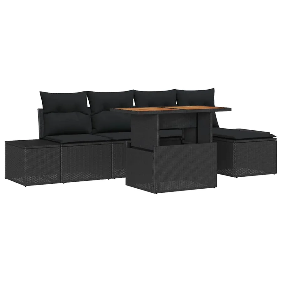 Ensemble de canapé de jardin 6 pcs Noir et Marron - 2