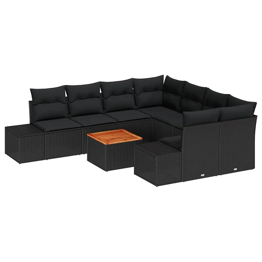 Ensemble de canapé de jardin avec coussin 9 pcs Noir polyrotin - 2