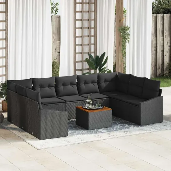 Ensemble de canapé de jardin 10 pcs Noir polyrotin