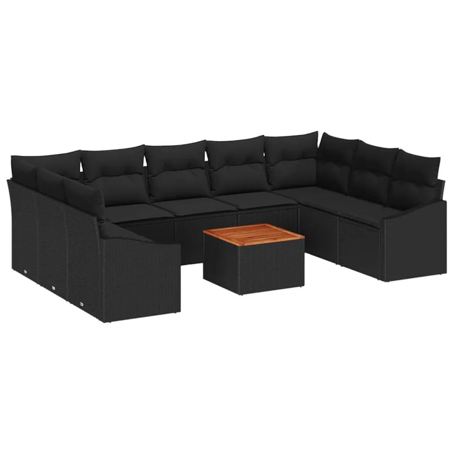 Ensemble de canapé de jardin 10 pcs Noir polyrotin - 2