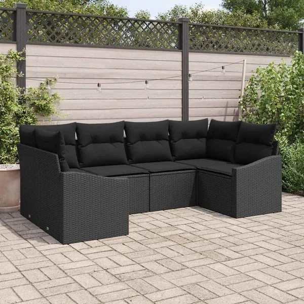Ensemble de canapé de jardin avec stockage 6 pcs Noir polyrotin