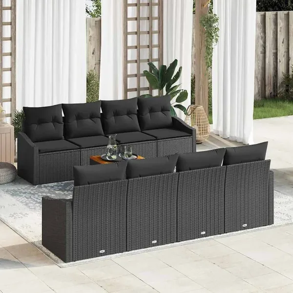 Ensemble de canapé de jardin avec stockage 9 pcs Noir polyrotin