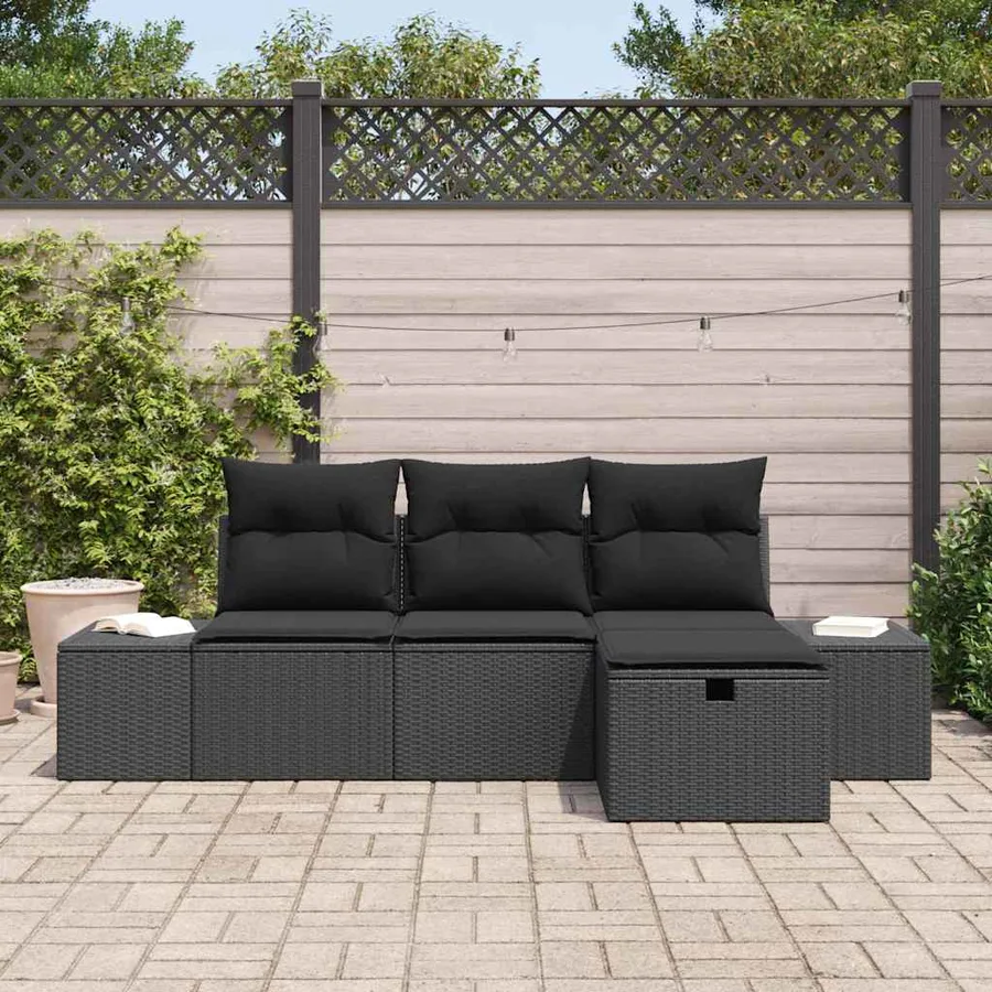 Ensemble de canapé de jardin avec coussin 4 pcs Noir Poly rotin - 3