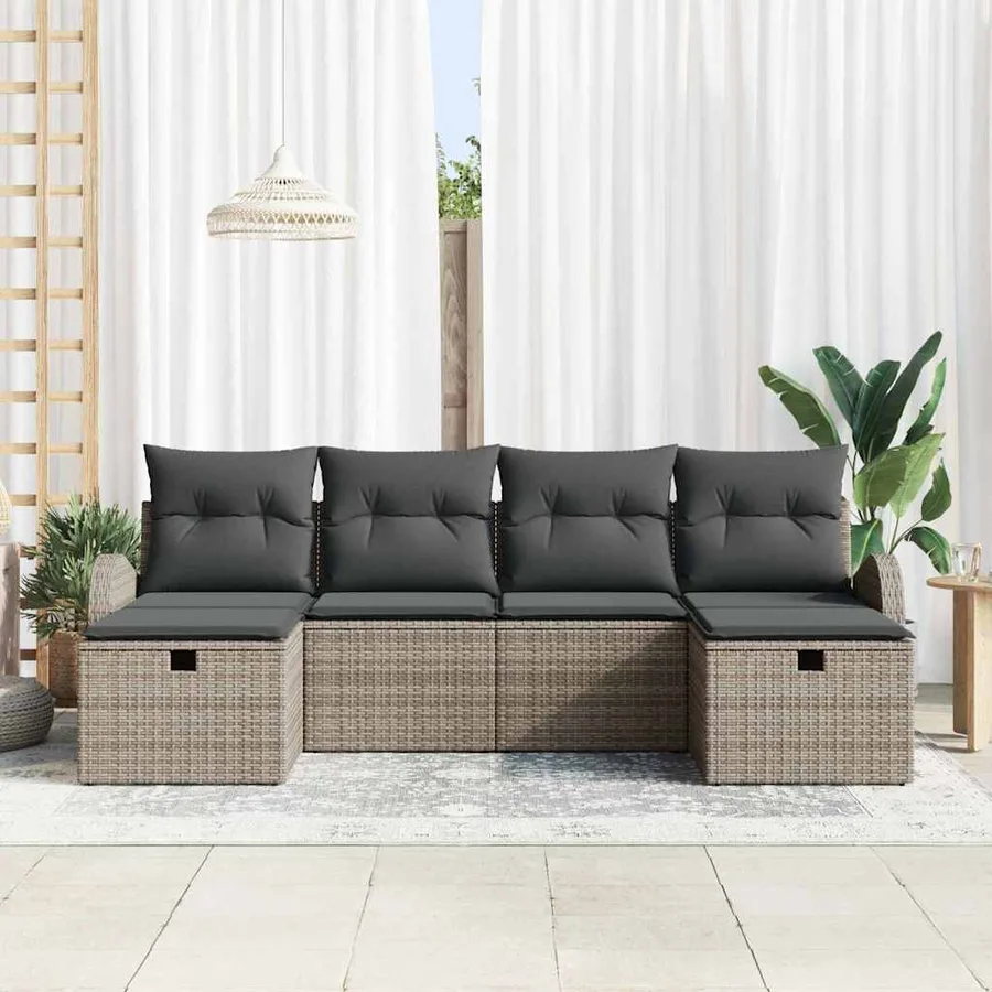 Ensemble de Canapés avec coussin 6 pcs Gris polyrotin - 3