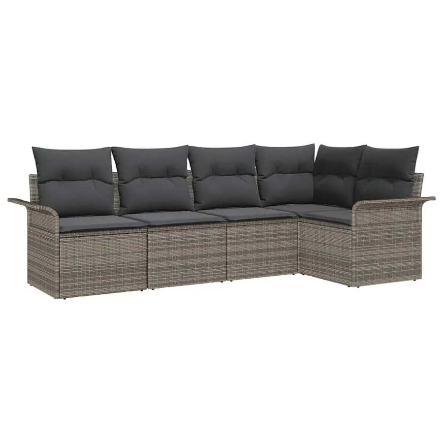 Ensemble de canapé de jardin avec coussin 5 pcs Gris polyrotin - 2