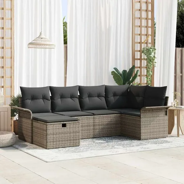 Ensemble de canapé de jardin avec coussin 6 pcs Gris polyrotin
