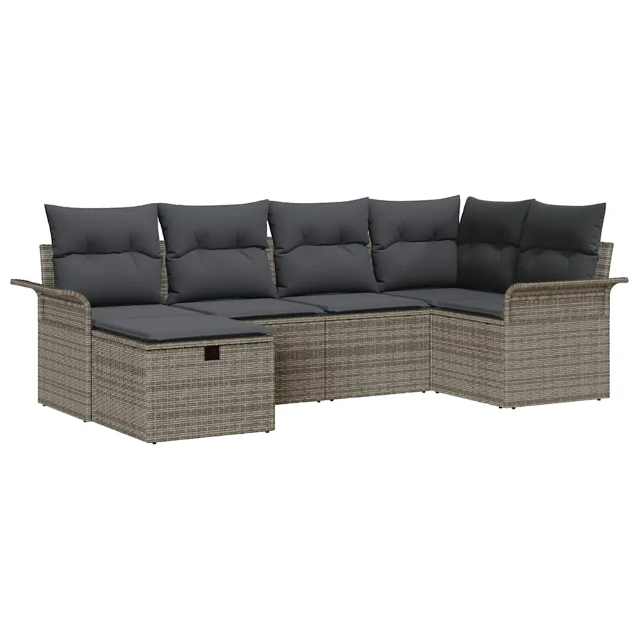 Ensemble de canapé de jardin avec coussin 6 pcs Gris polyrotin - 2