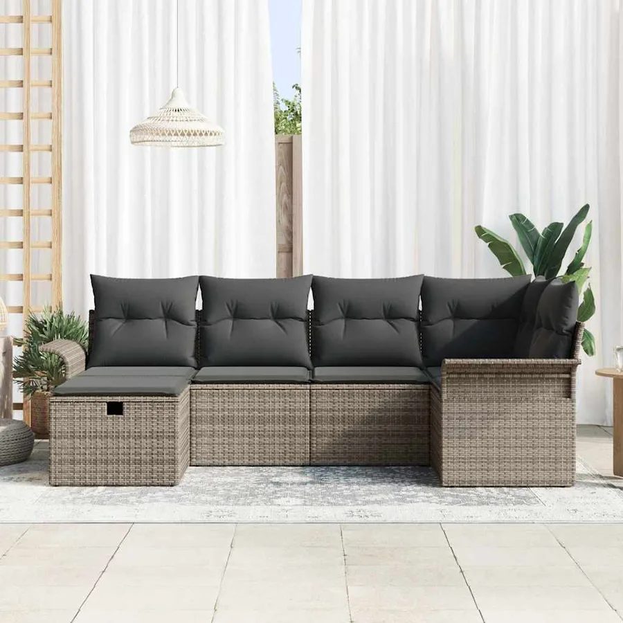 Ensemble de canapé de jardin avec coussin 6 pcs Gris polyrotin - 3